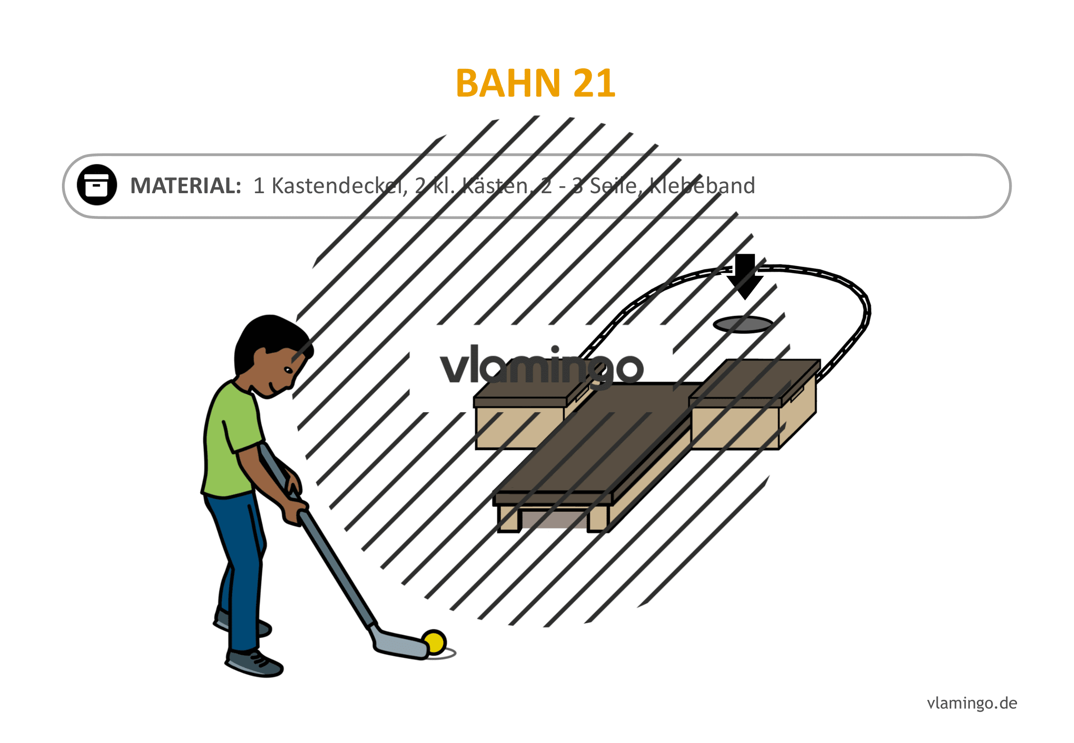 Minigolf-Station 21: Durch den Kastendeckel