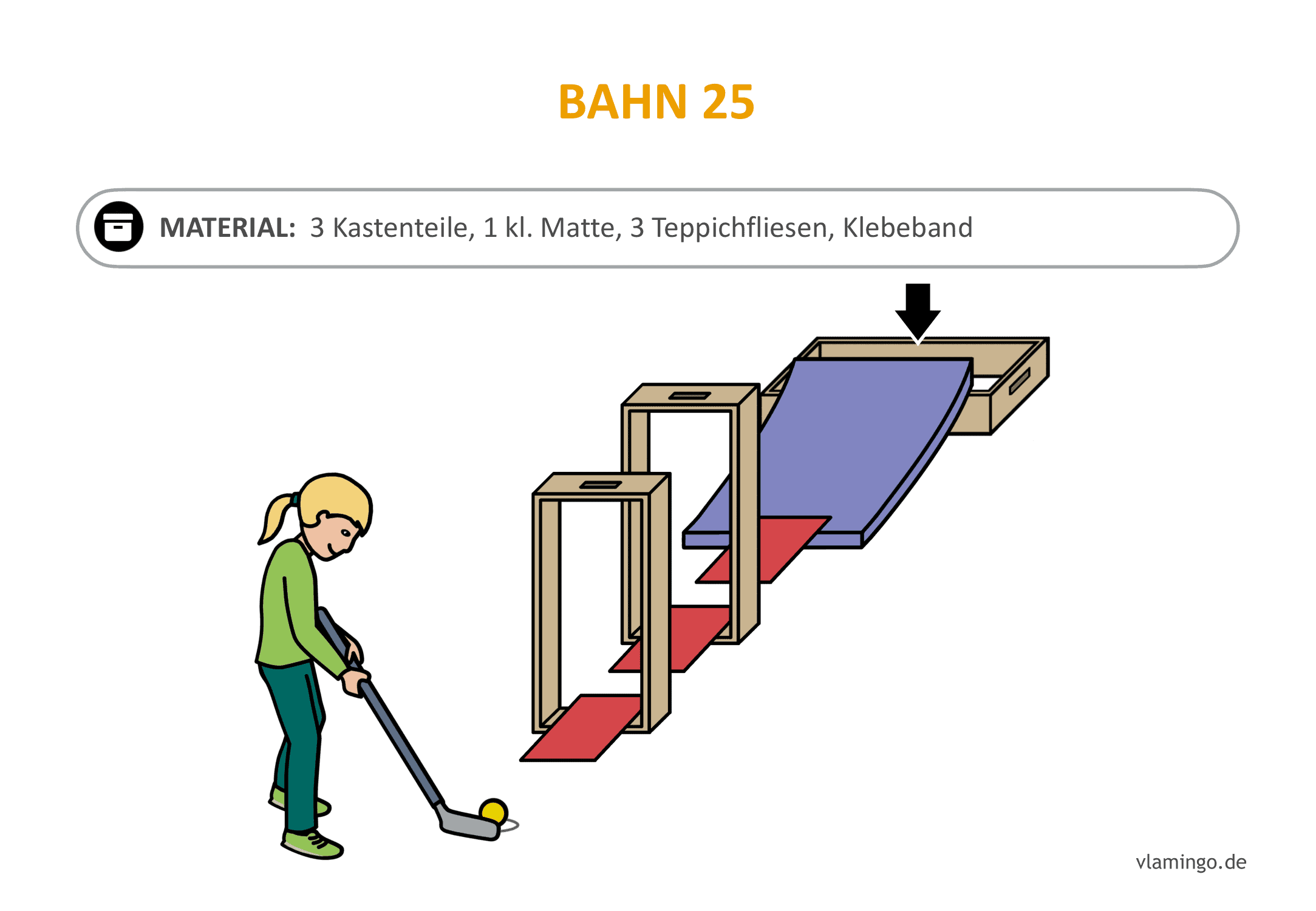 Minigolf-Station 25: Geradeaus in den Kasten