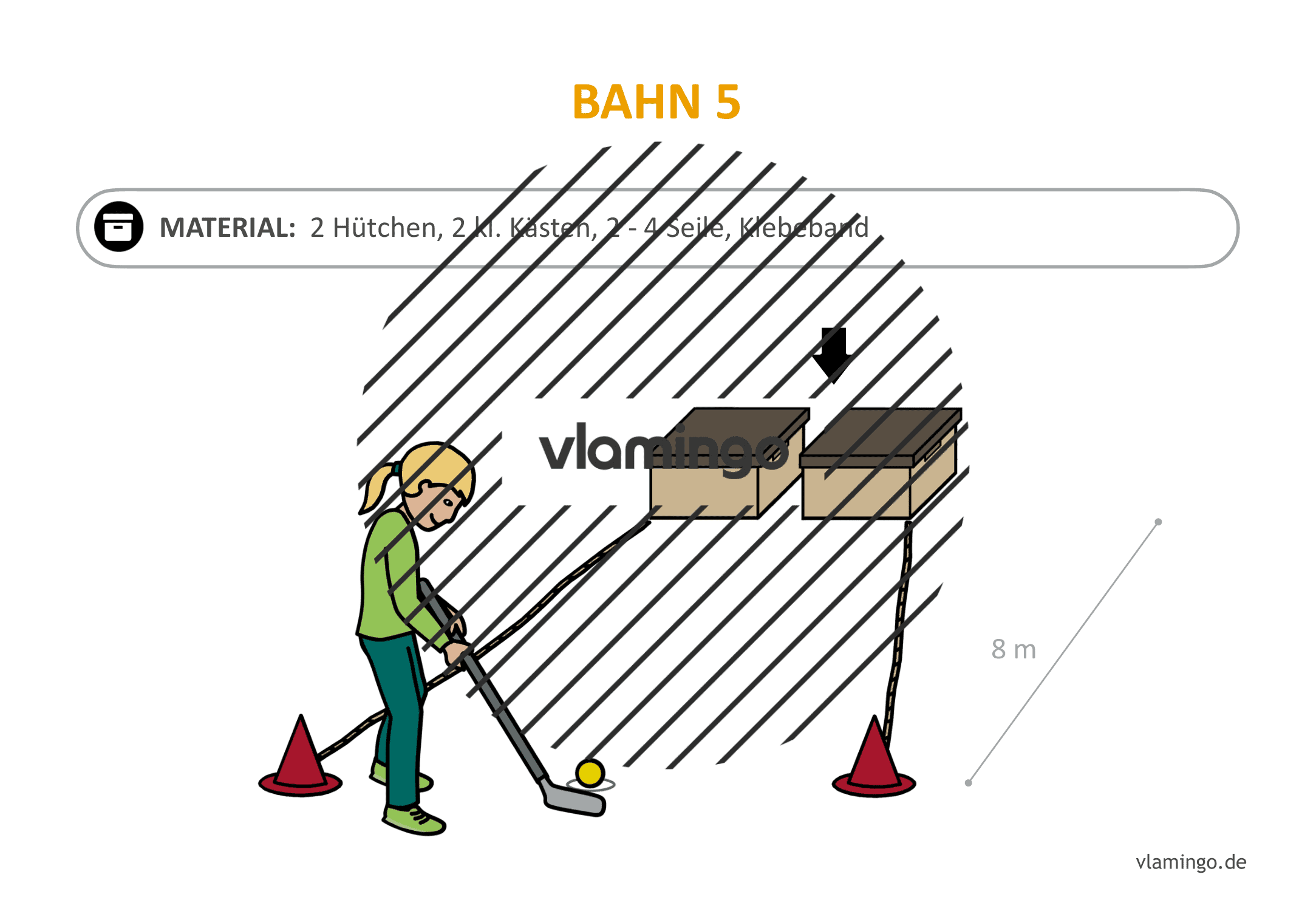 Minigolf-Station 5: Zwischen die Kästen