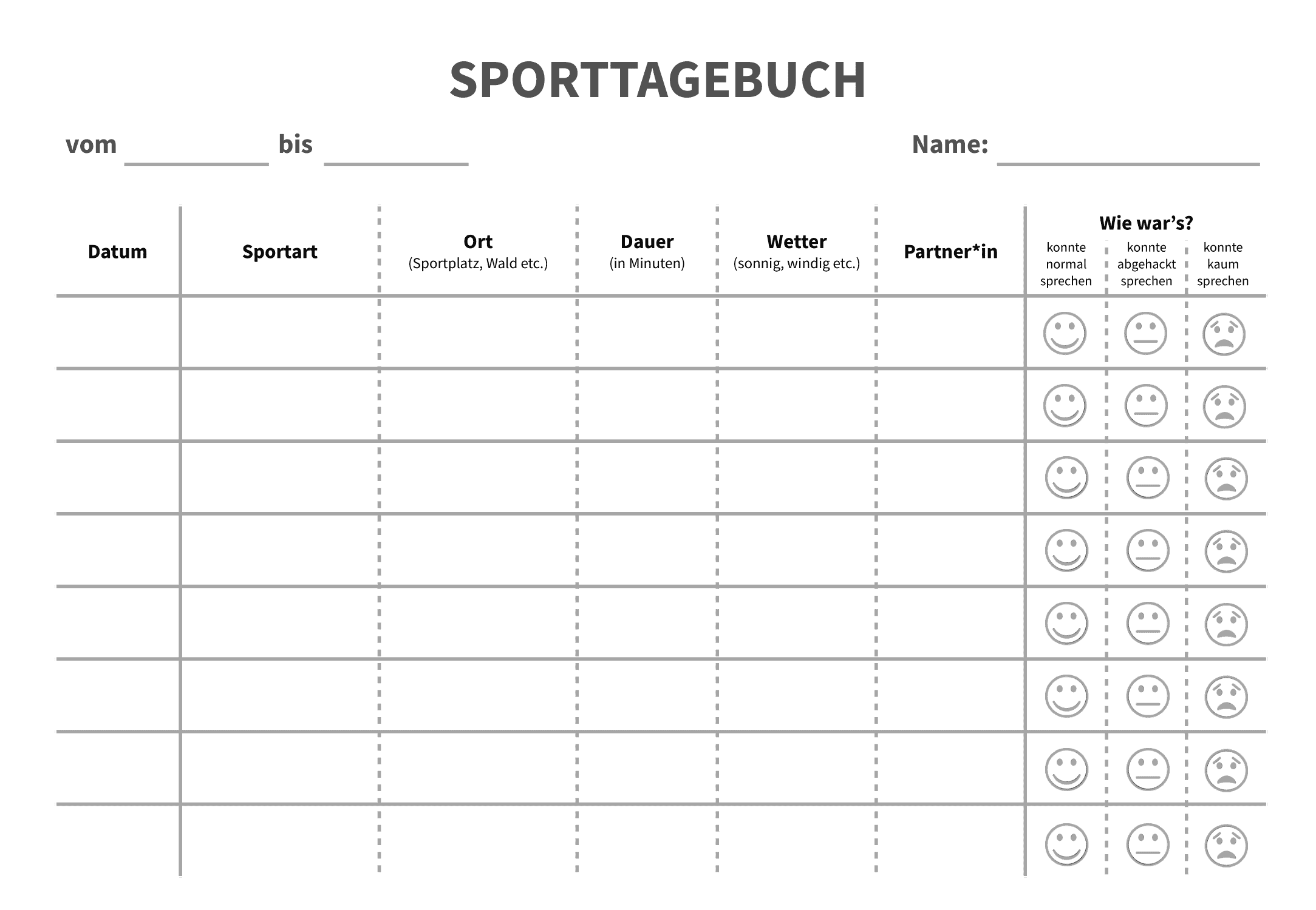 Sporttagebuch - Vorlage 3 für die Sekundarstufe