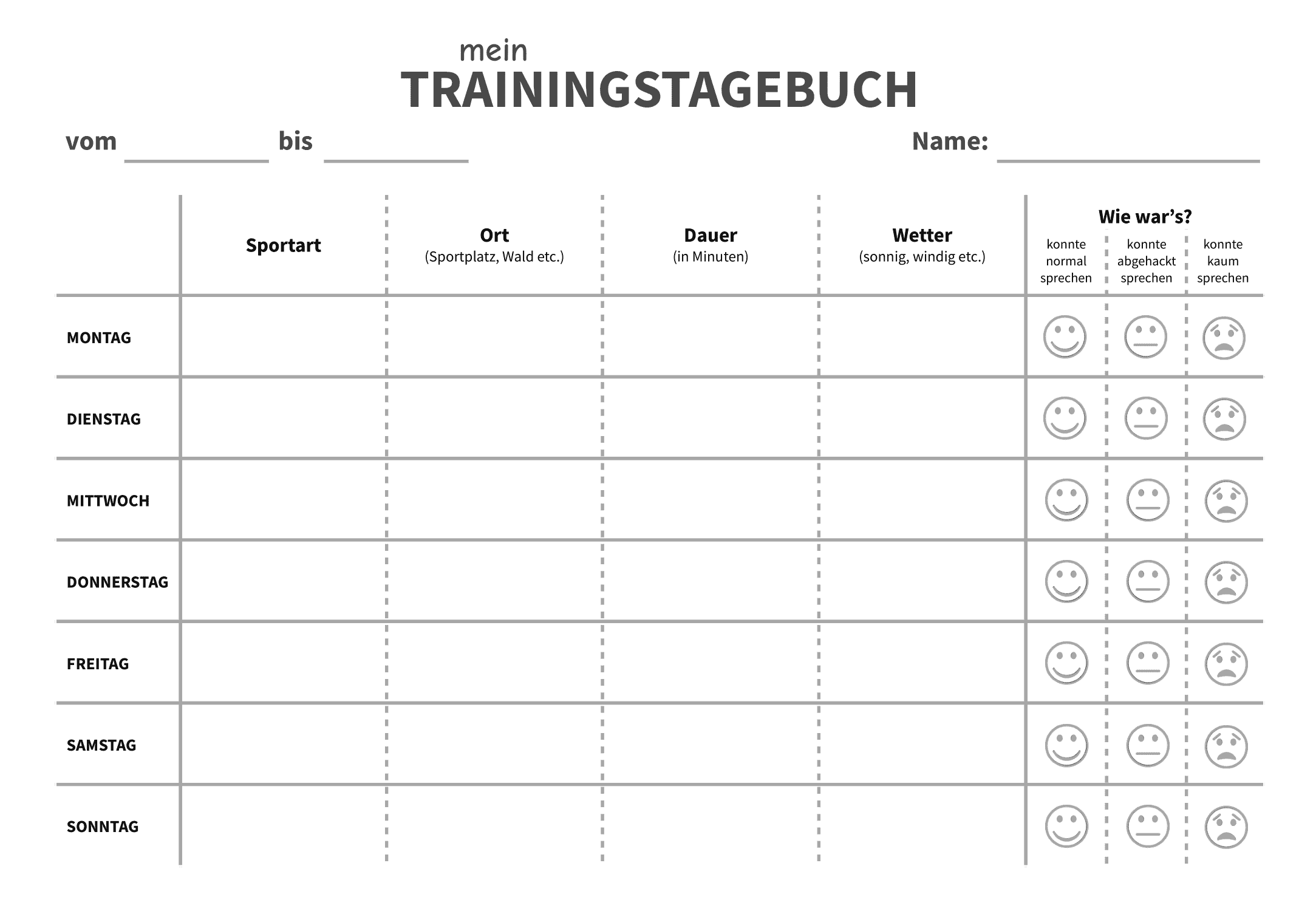 Vorlage - Trainingstagebuch für Kinder Vorlage - Trainingstagebuch für Kinder