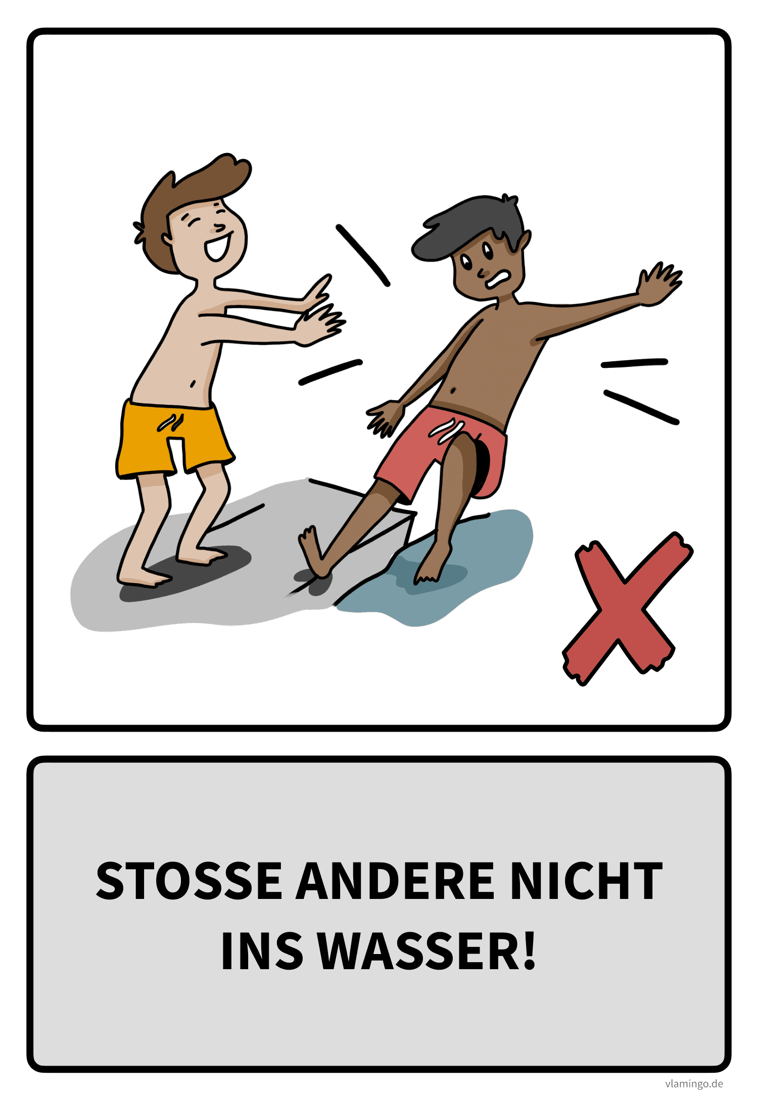 Baderegel - Stoße andere nicht ins Wasser Baderegel - Stoße andere nicht ins Wasser