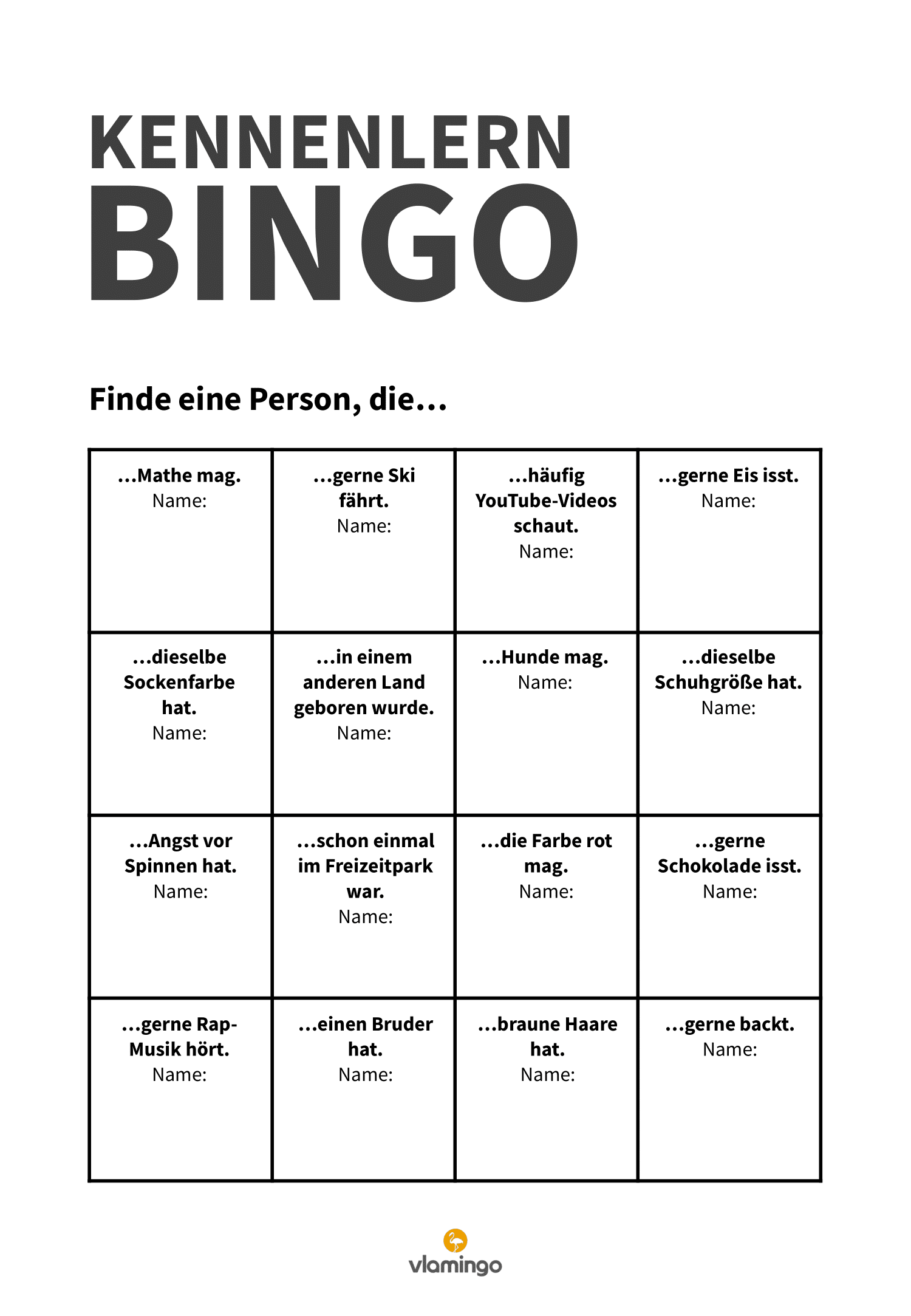 Kennenlern-Bingo Vorlage 2 Kennenlern-Bingo Vorlage 2