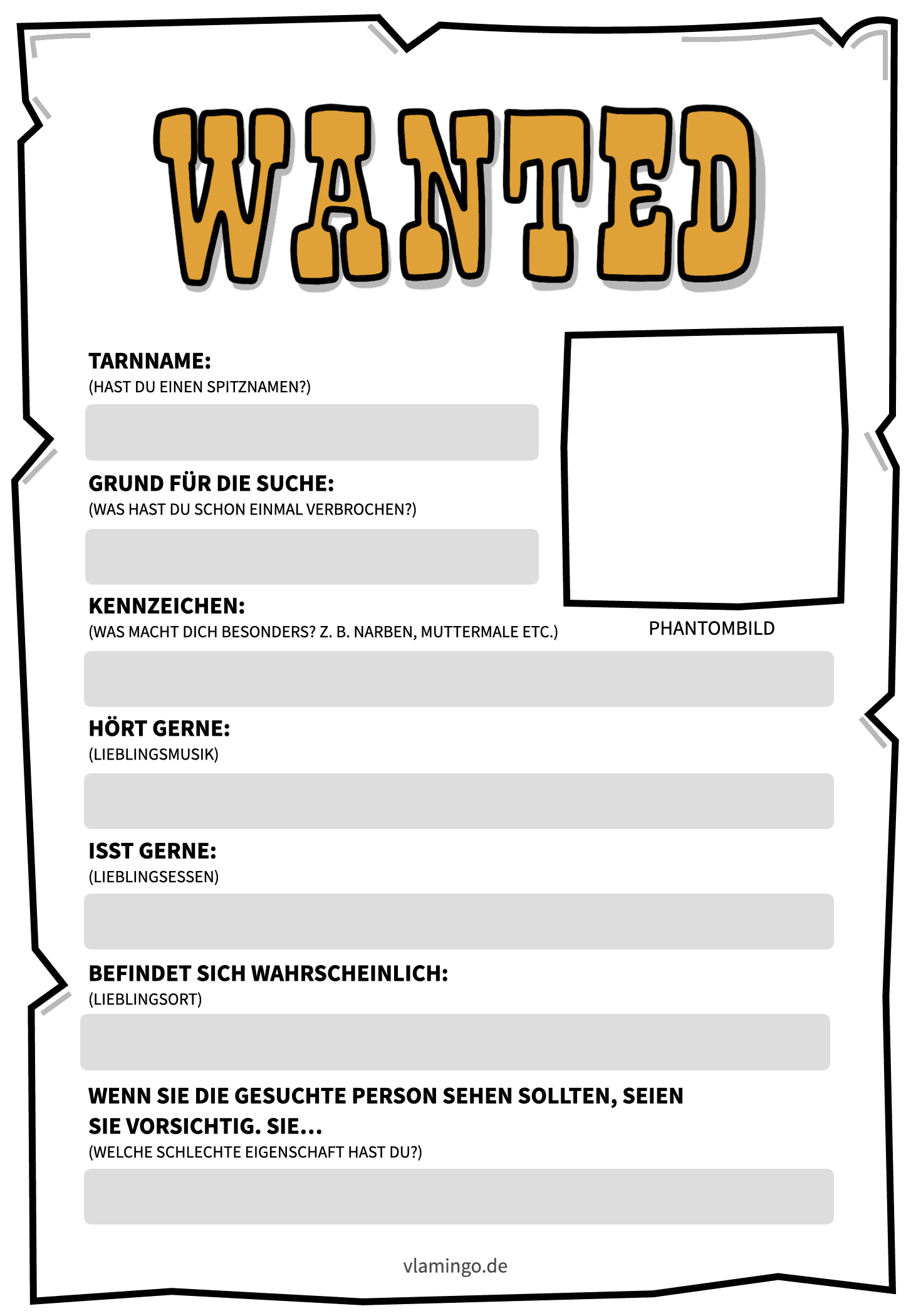 Wanted (Kennenlernspiel) - Vorlage 1 Wanted (Kennenlernspiel) - Vorlage 1