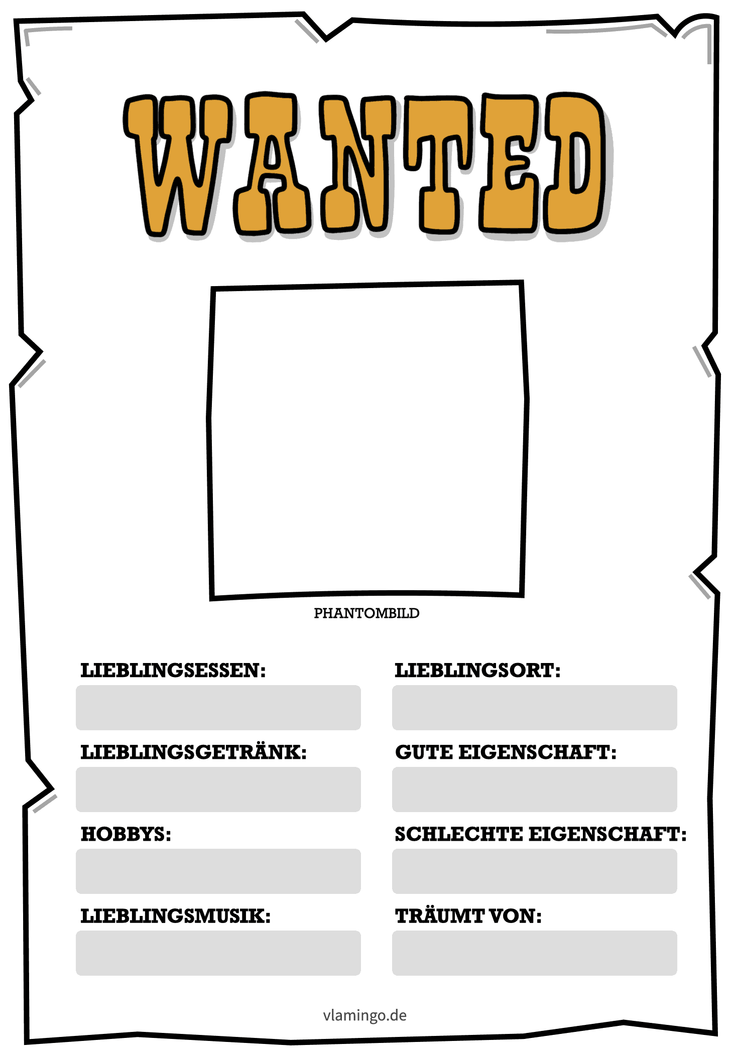 Wanted (Kennenlernspiel) - Vorlage 2 Wanted (Kennenlernspiel) - Vorlage 2