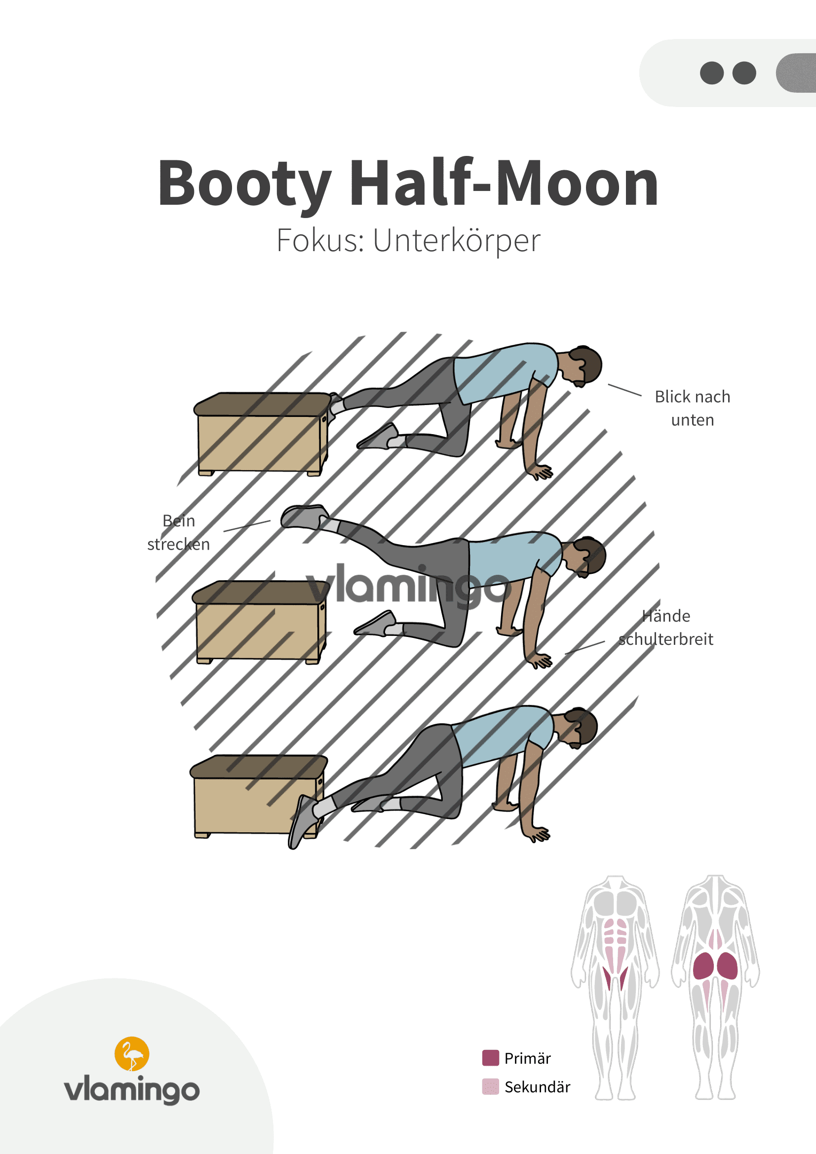 Übung - Booty Half-Moon - Fitness mit Kasten, Stuhl & Bank Übung - Booty Half-Moon - Fitness mit Kasten, Stuhl & Bank
