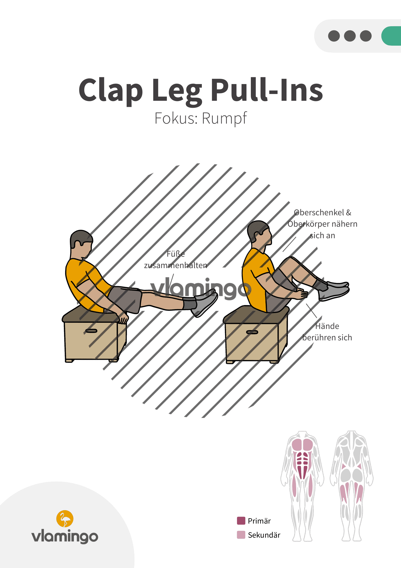 Übung - Clap Leg Pull-Ins - Fitness mit Kasten, Stuhl & Bank Übung - Clap Leg Pull-Ins - Fitness mit Kasten, Stuhl & Bank