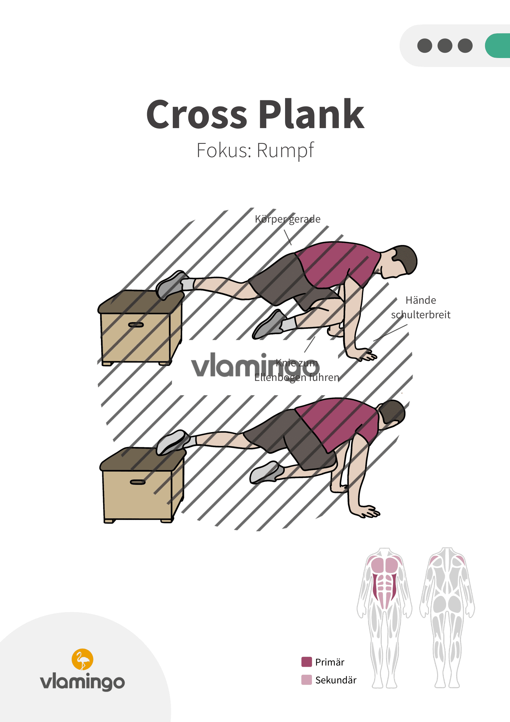 Übung - Cross Plank - Fitness mit Kasten, Stuhl & Bank Übung - Cross Plank - Fitness mit Kasten, Stuhl & Bank