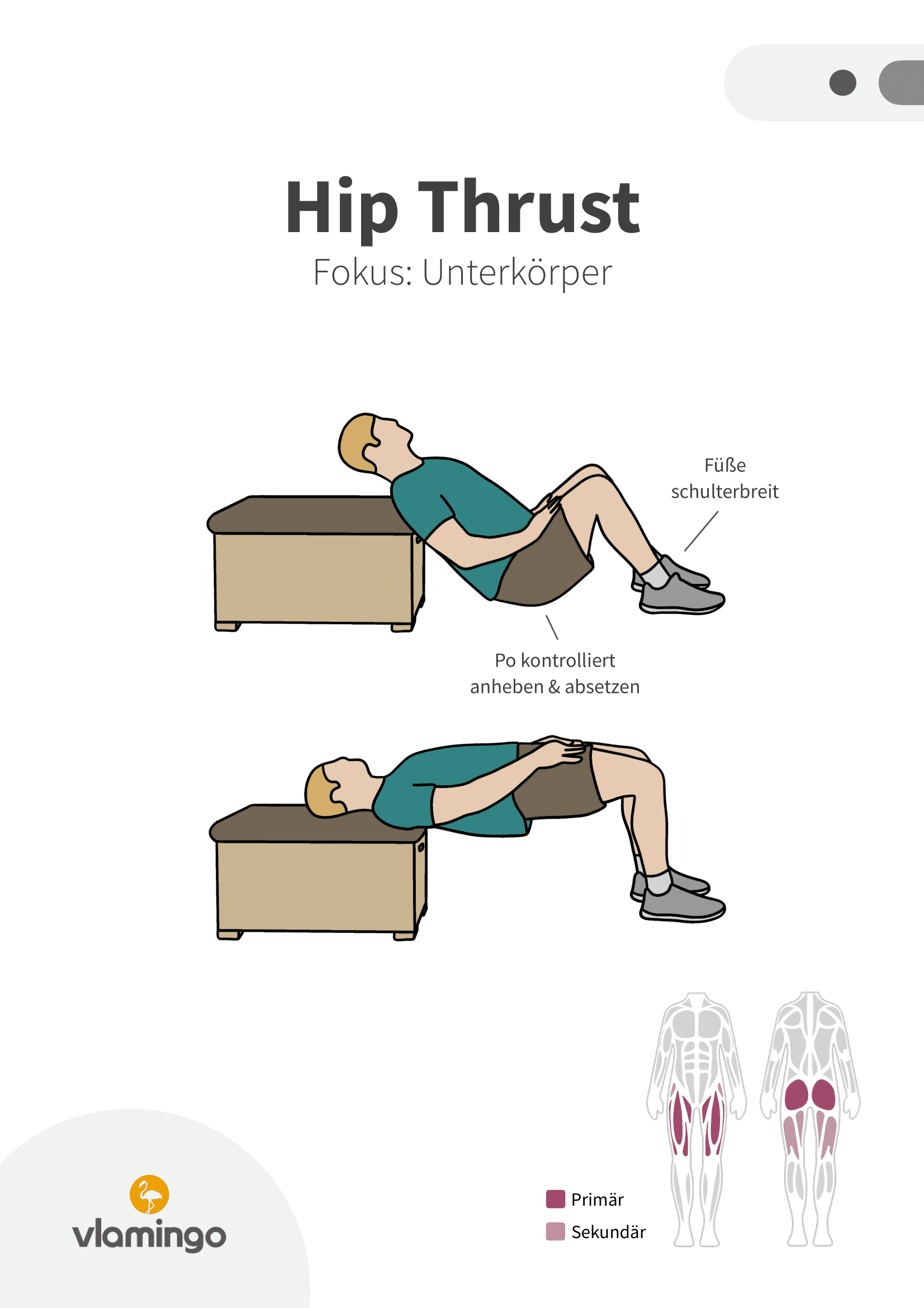 Übung - Hip Thrust - Fitness mit Kasten, Stuhl & Bank