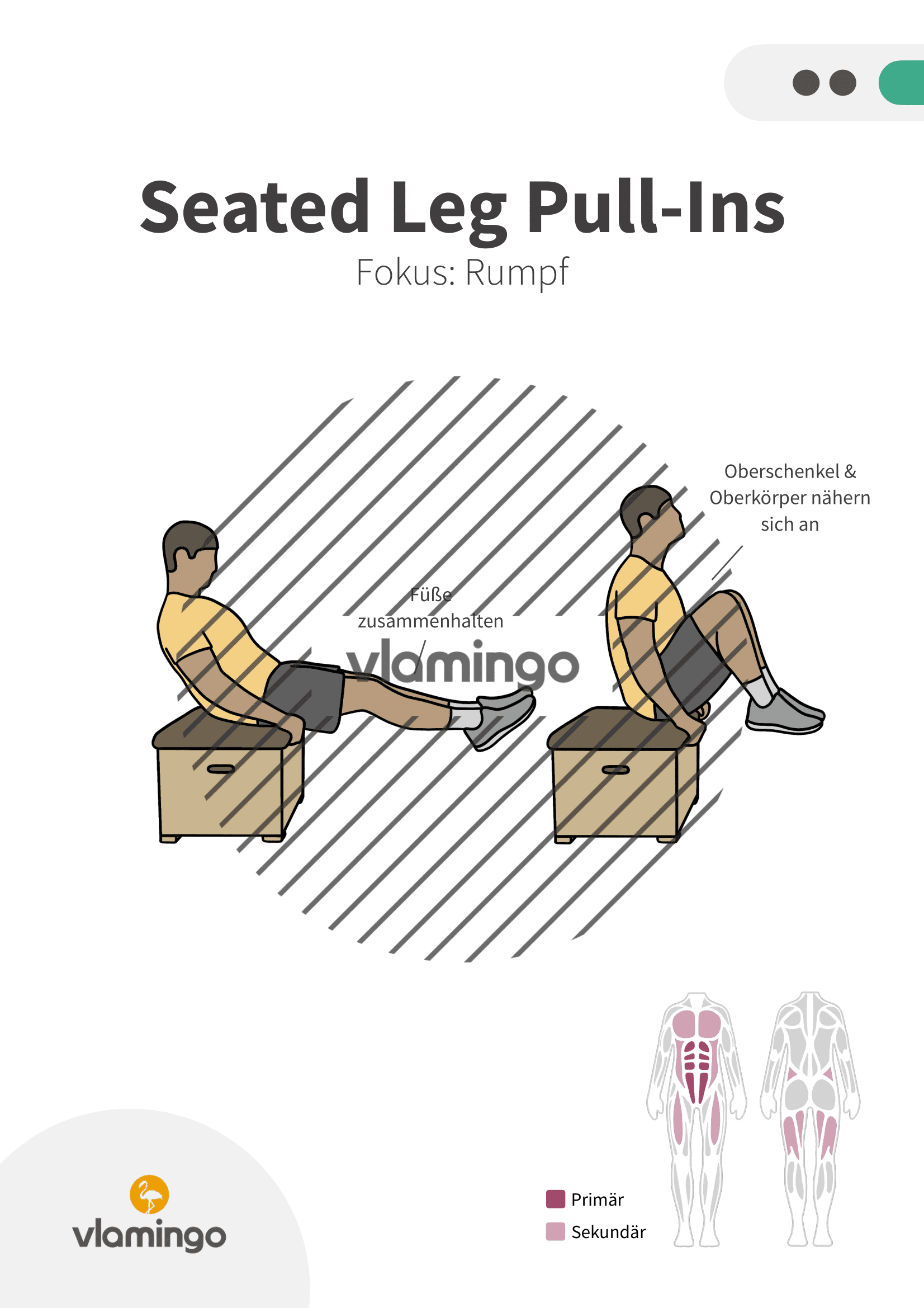 Übung - Seated Leg Pull-Ins - Fitness mit Kasten, Stuhl & Bank Übung - Seated Leg Pull-Ins - Fitness mit Kasten, Stuhl & Bank