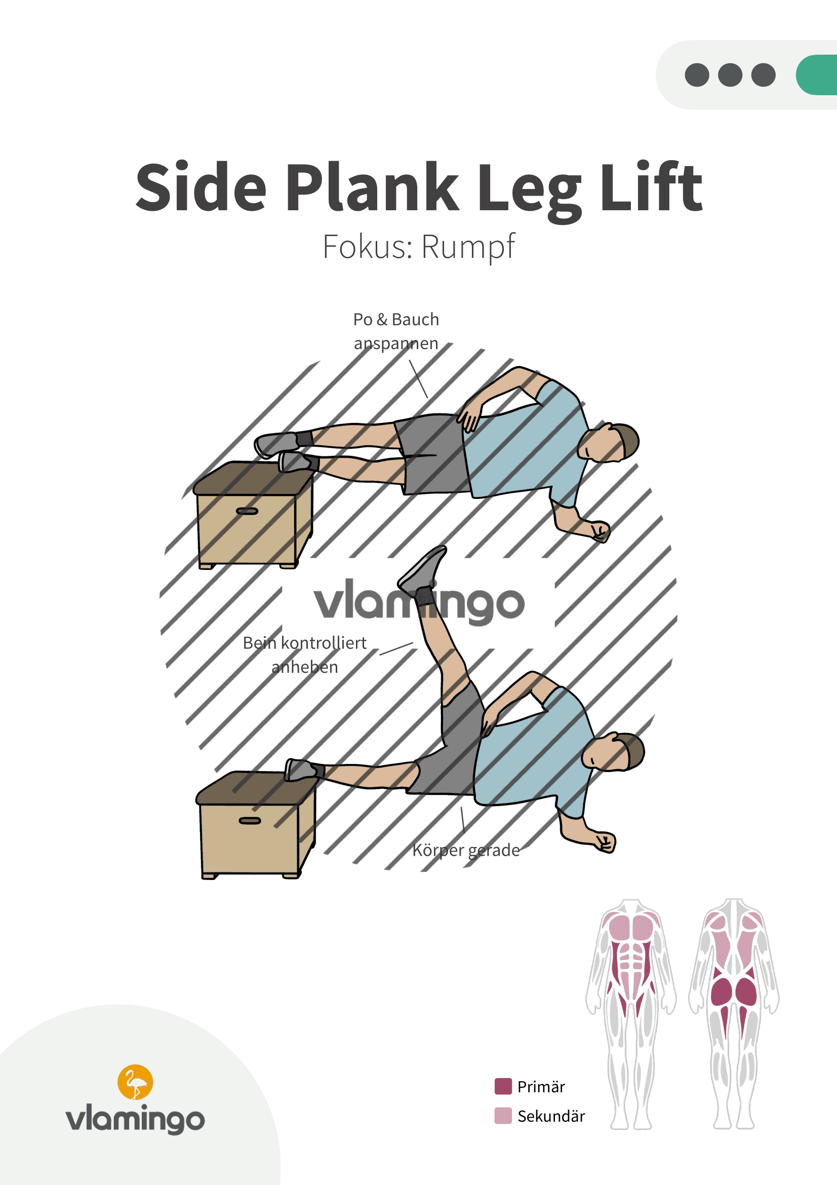 Übung - Side Plank Leg Lift - Fitness mit Kasten, Stuhl & Bank Übung - Side Plank Leg Lift - Fitness mit Kasten, Stuhl & Bank
