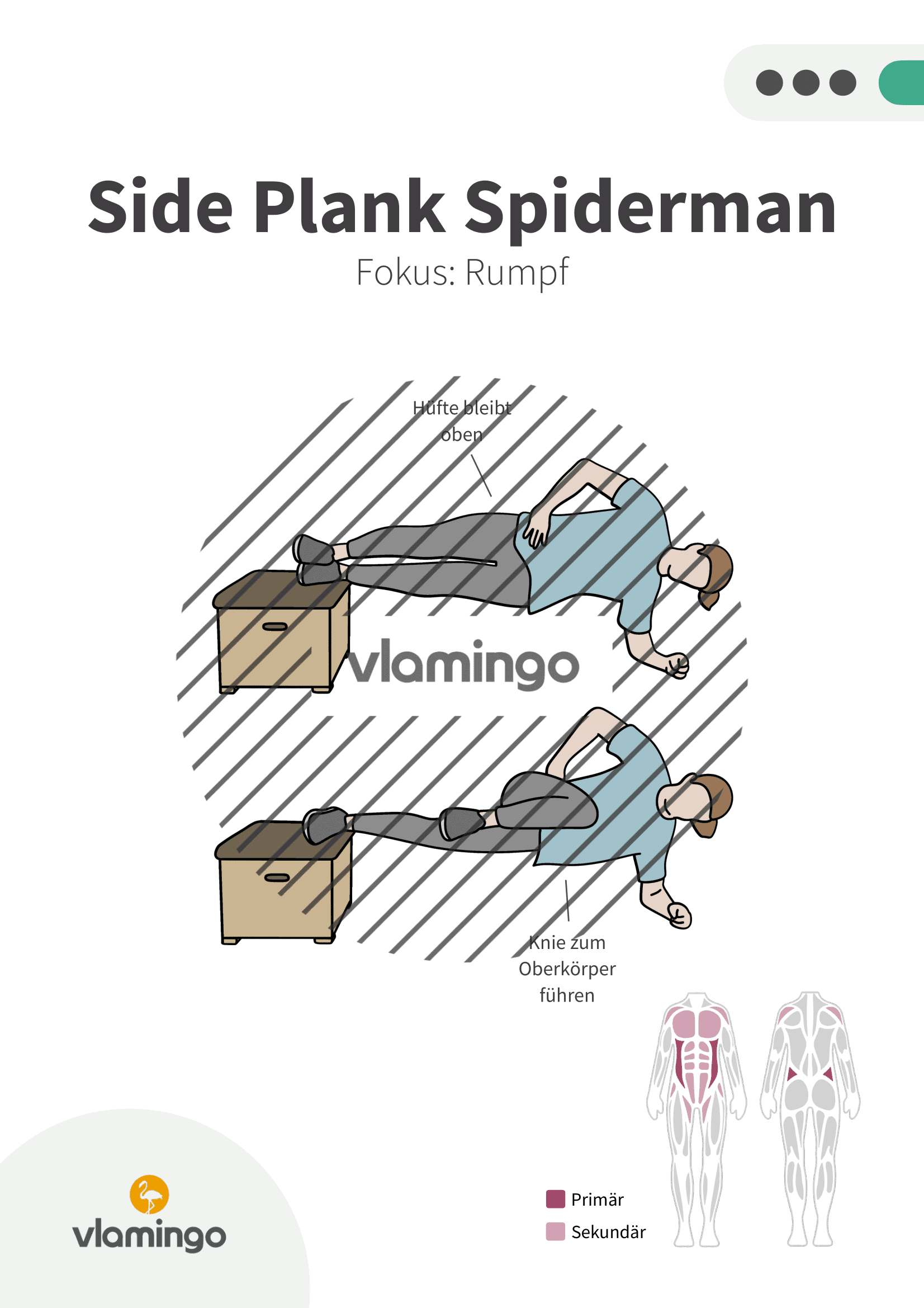 Übung - Side Plank Spiderman - Fitness mit Kasten, Stuhl & Bank Übung - Side Plank Spiderman - Fitness mit Kasten, Stuhl & Bank