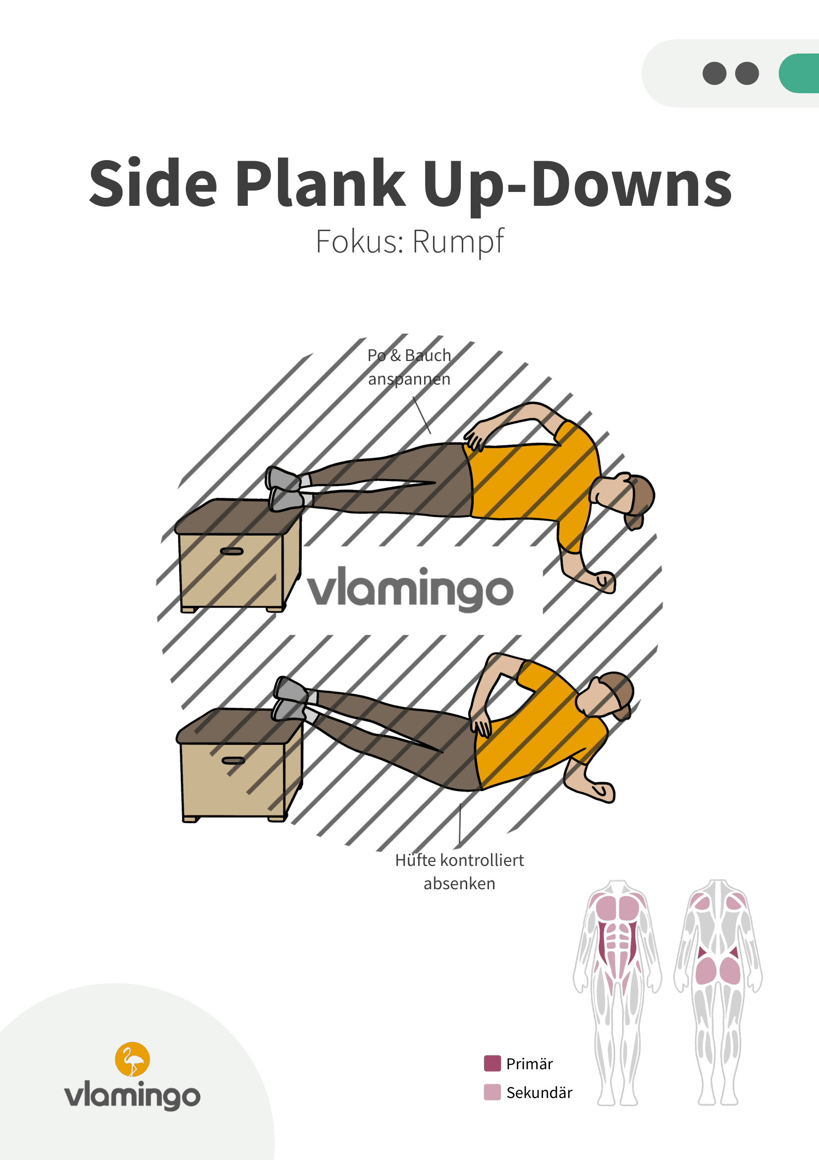 Übung - Side Plank Up-Downs - Fitness mit Kasten, Stuhl & Bank Übung - Side Plank Up-Downs - Fitness mit Kasten, Stuhl & Bank