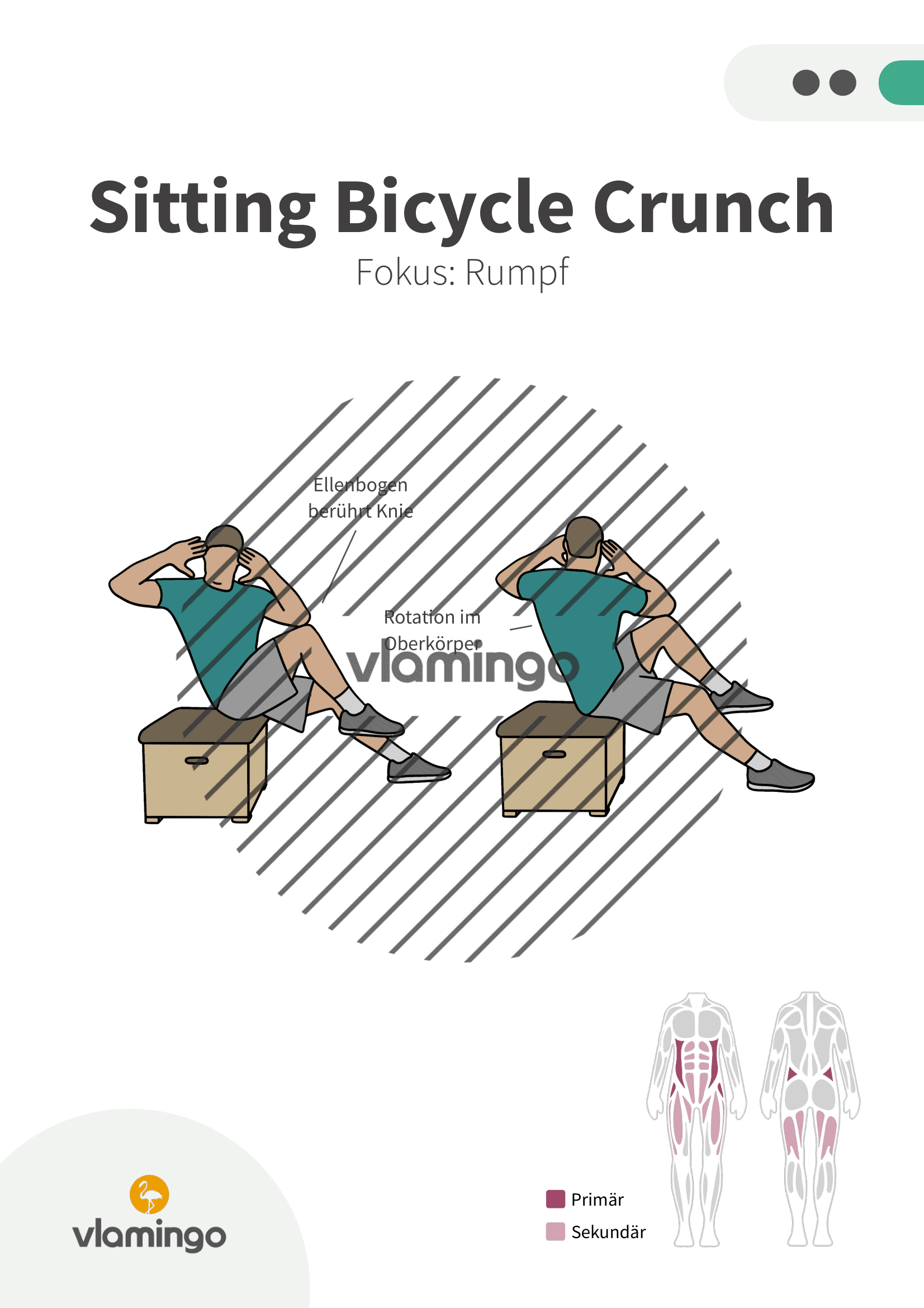 Übung - Sitting Bicycle Crunch - Fitness mit Kasten, Stuhl & Bank