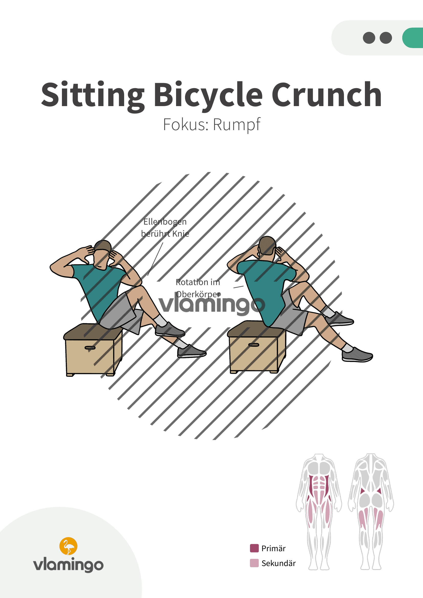 Übung - Sitting Bicycle Crunch - Fitness mit Kasten, Stuhl & Bank Übung - Sitting Bicycle Crunch - Fitness mit Kasten, Stuhl & Bank