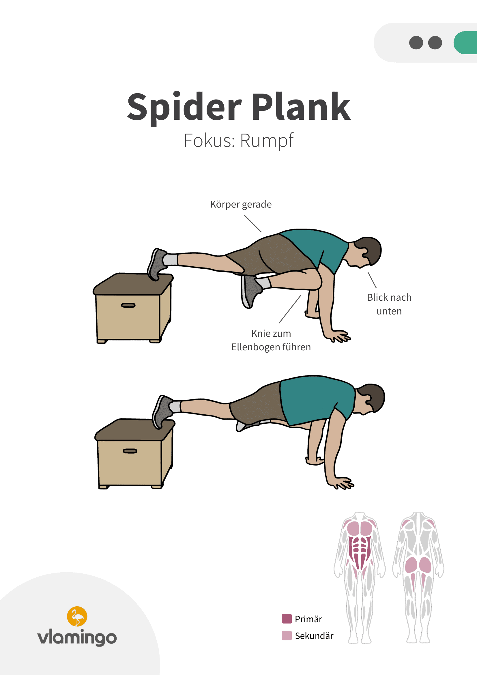 Übung - Spider Plank - Fitness mit Kasten, Stuhl & Bank Übung - Spider Plank - Fitness mit Kasten, Stuhl & Bank
