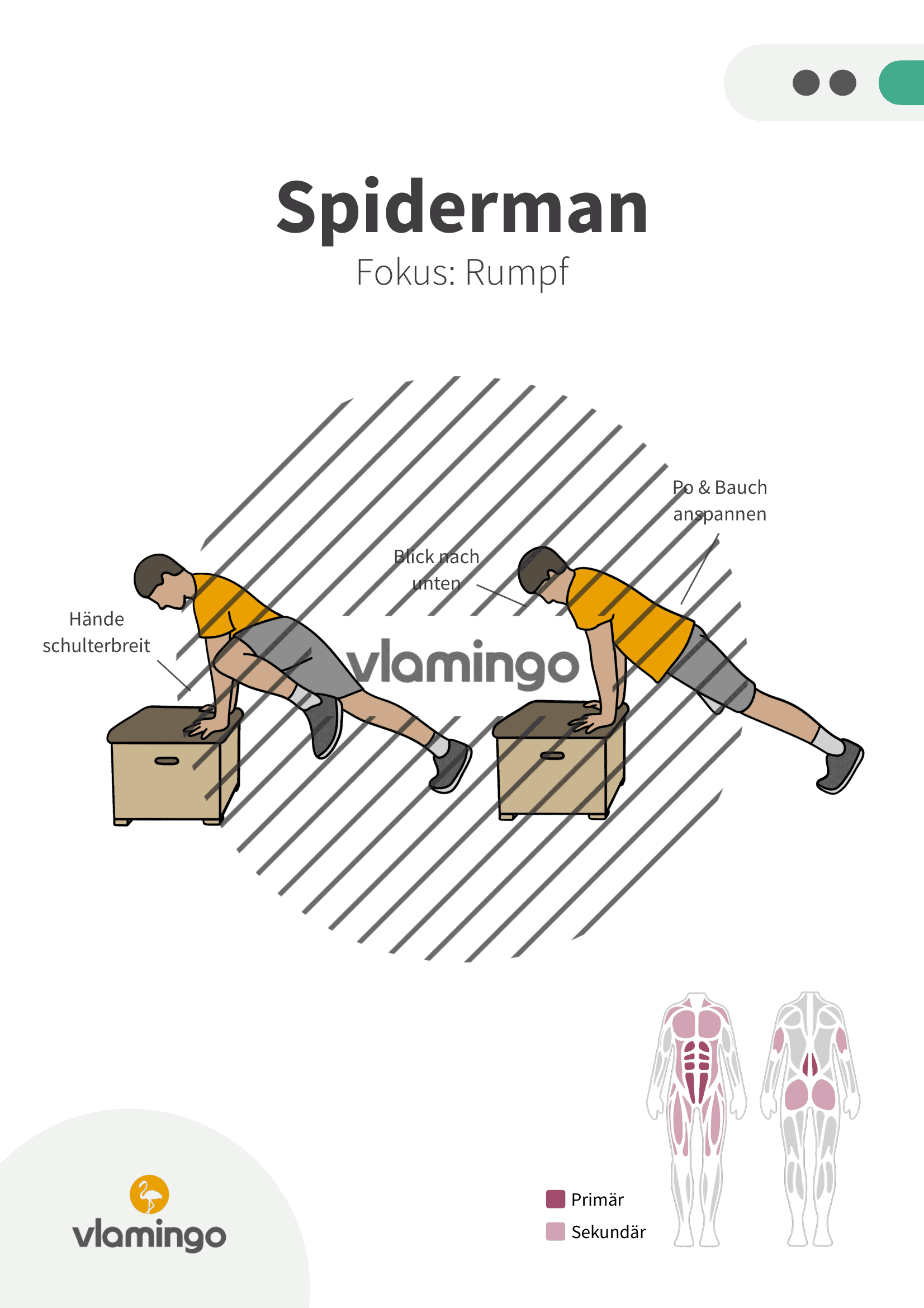 Übung - Spiderman - Fitness mit Kasten, Stuhl & Bank