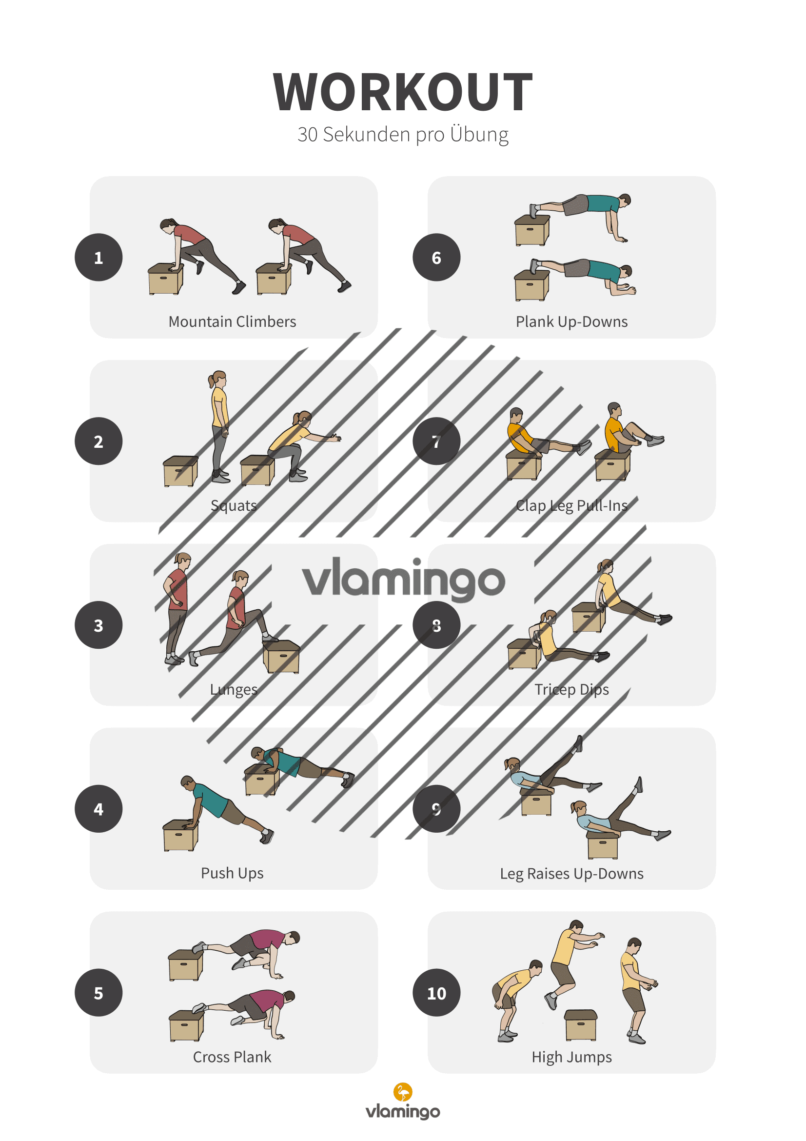 Übung - Workout - Fitness mit Kasten, Stuhl & Bank