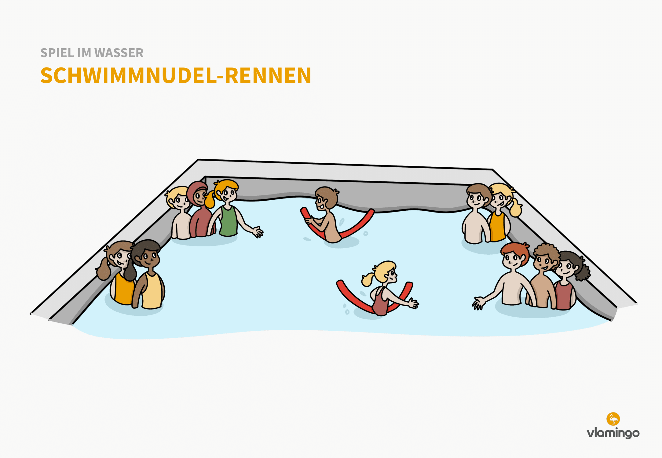 Schwimmnudel-Rennen - Spiel im Wasser - Schwimmspiel Schwimmnudel-Rennen - Spiel im Wasser - Schwimmspiel