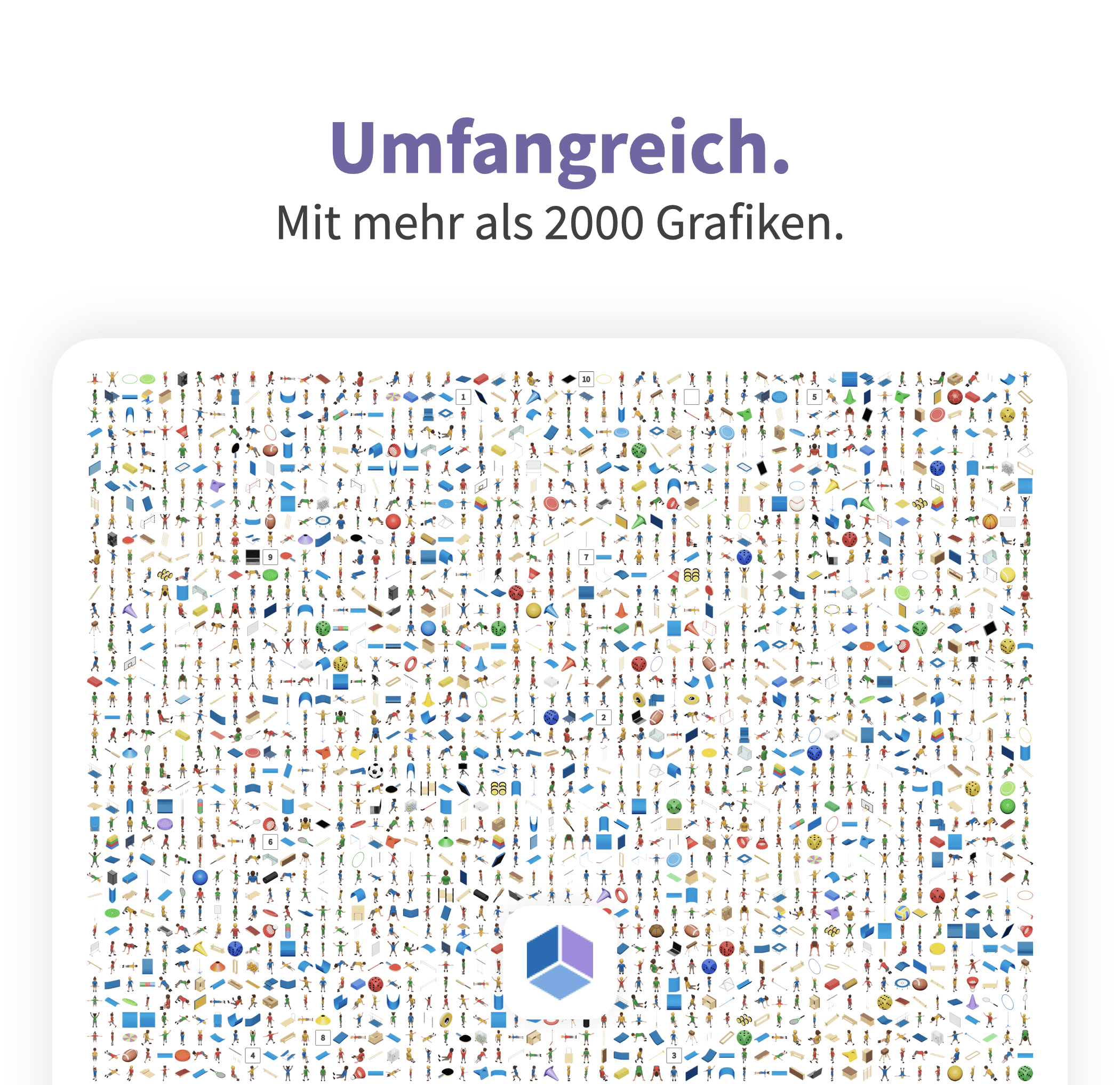 3D Turnhalle - Geräte des Hallenplaners in der Übersicht Geräte und Figuren der 3D Turnhalle (Hallenplaner)