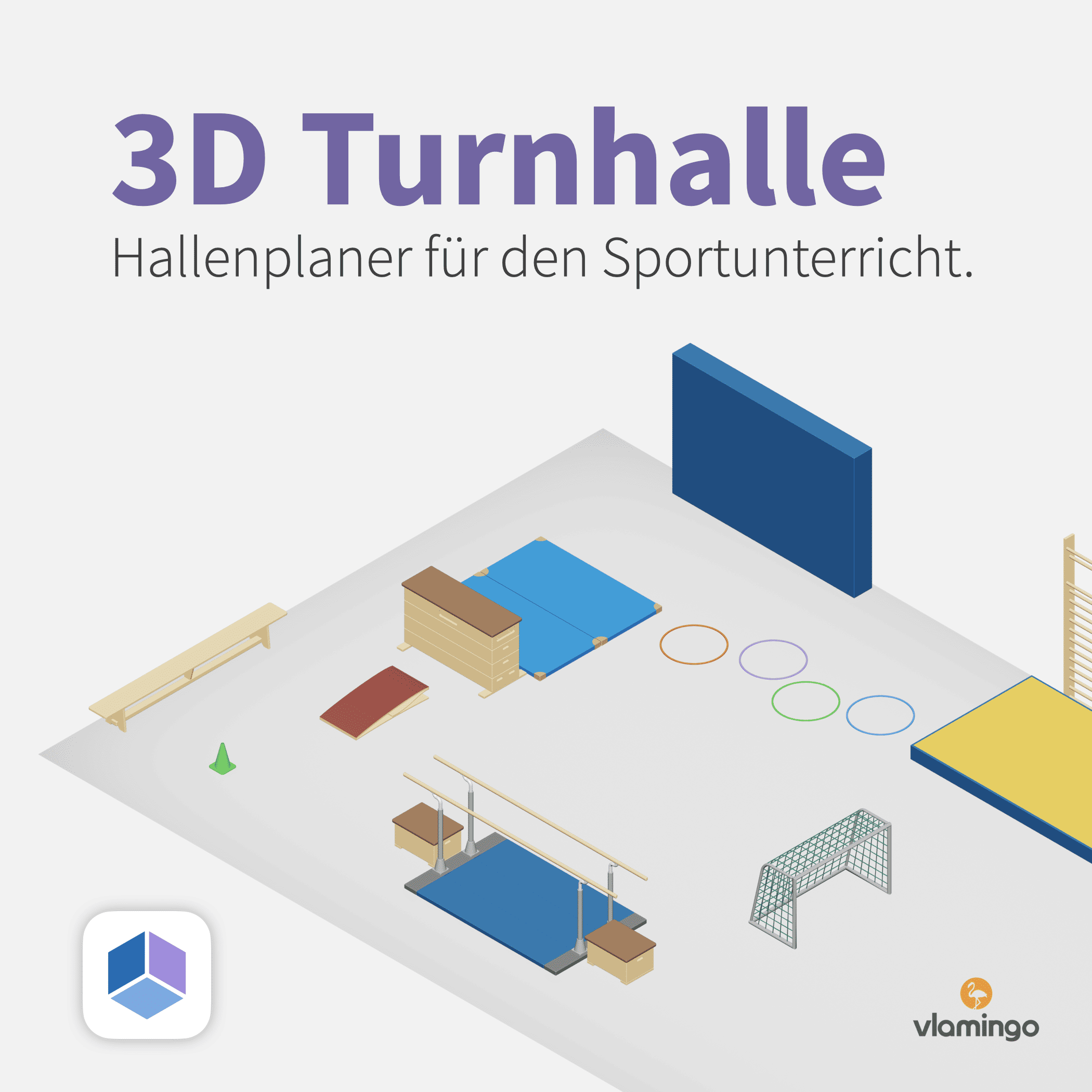 3D Turnhalle - Hallenplaner - Geräteaufbauplaner für den Sportunterricht - Stationskarten und Hallenpläne erstellen