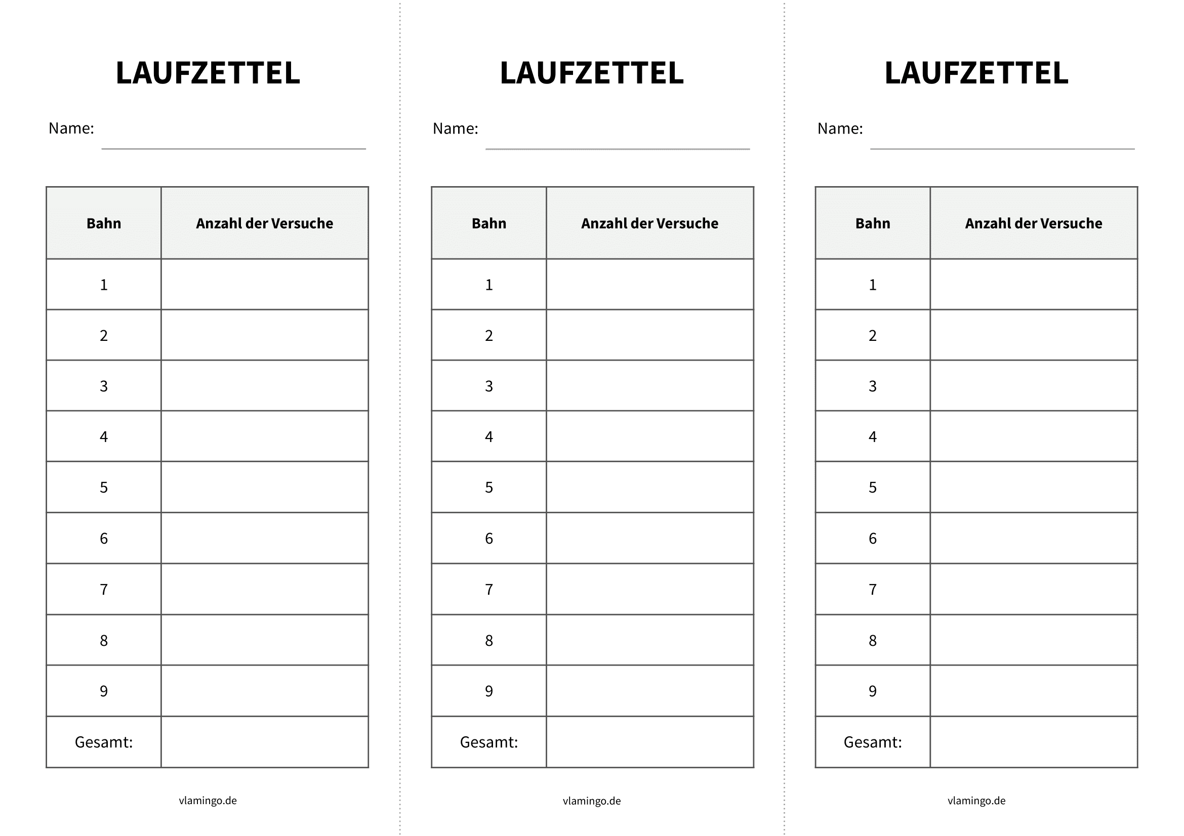 Badmintongolf - Laufzettel