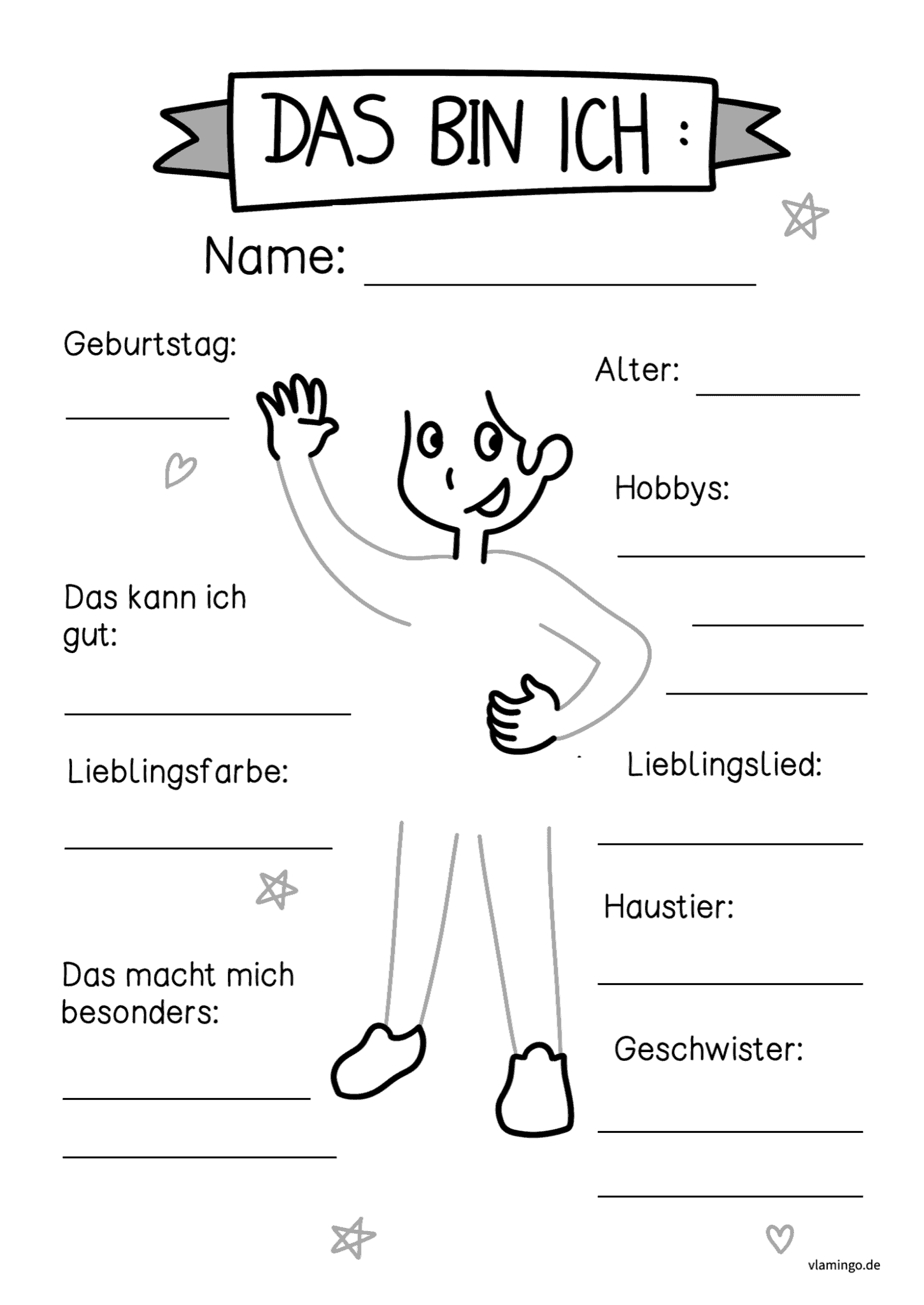 Steckbrief Das bin ich (Vorlage zum Ausdrucken)