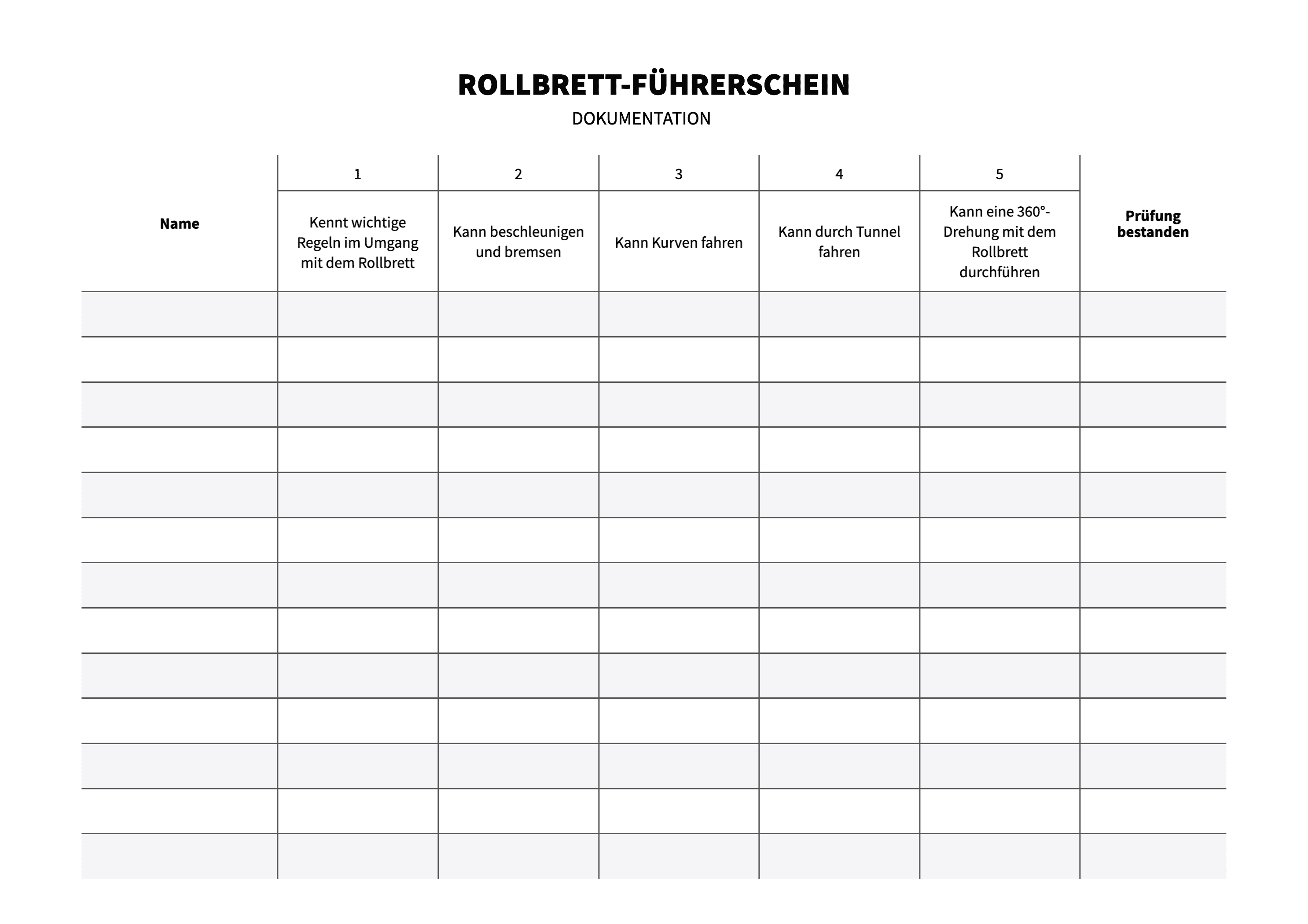 Rollbrett - Führerschein - Dokumentation