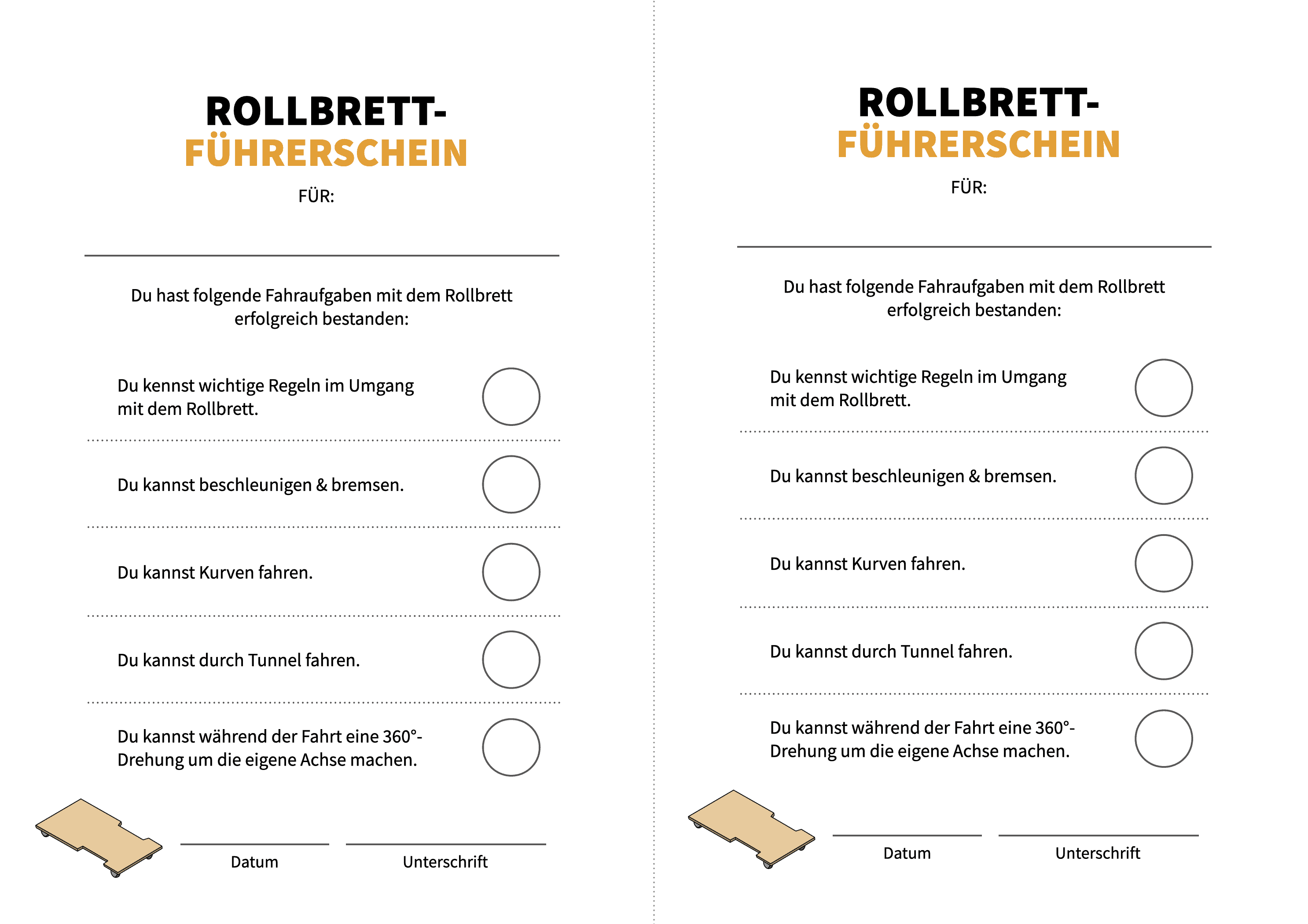 Rollbrett - Führerschein - Vorlage 3 Rollbrett - Führerschein - Vorlage 3